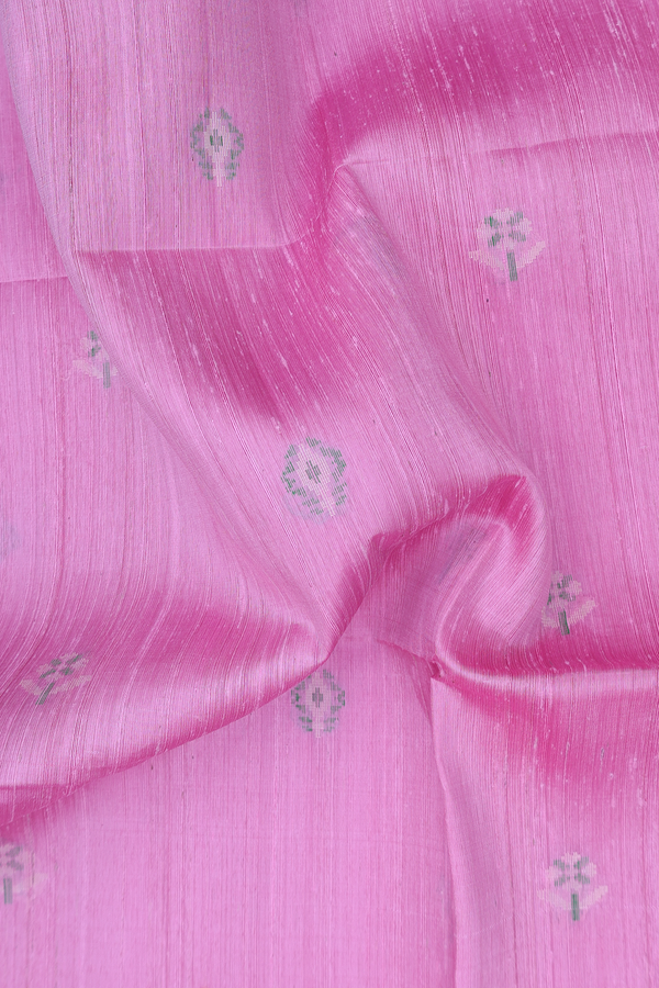 Raw Silk Saree In Pink With Floral Buttas
