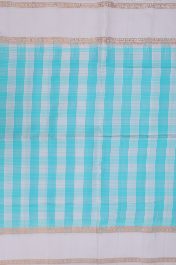 Soft Silk Saree In Blue And Cream With Checks Design