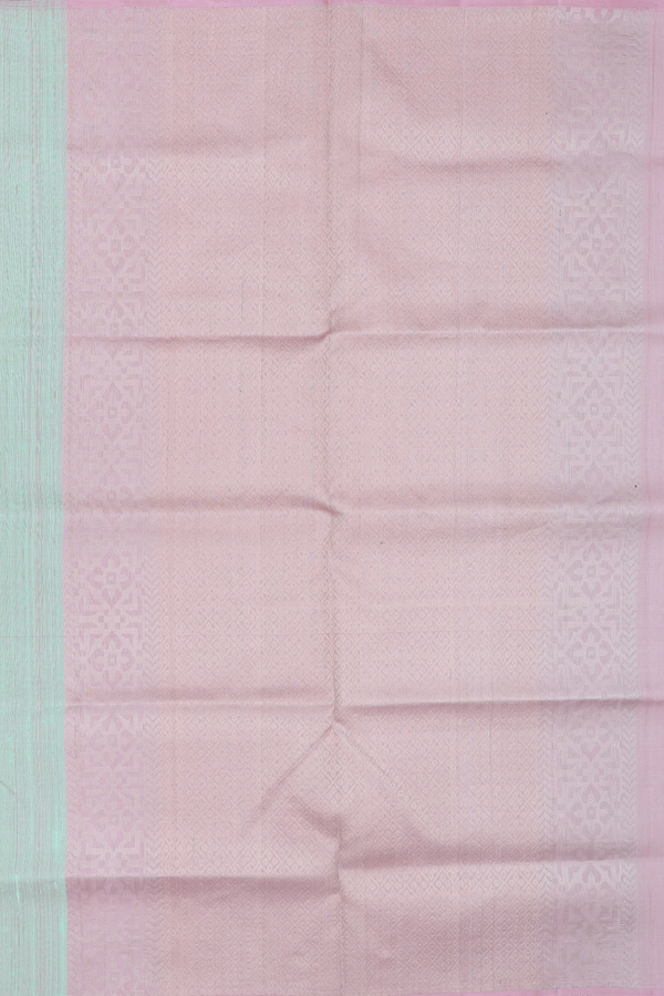 Raw Silk Saree In Pastel Green With Zari Buttas