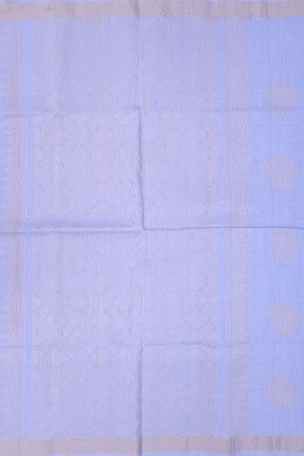 Linen Saree In Dusty Blue With Floral Buttas