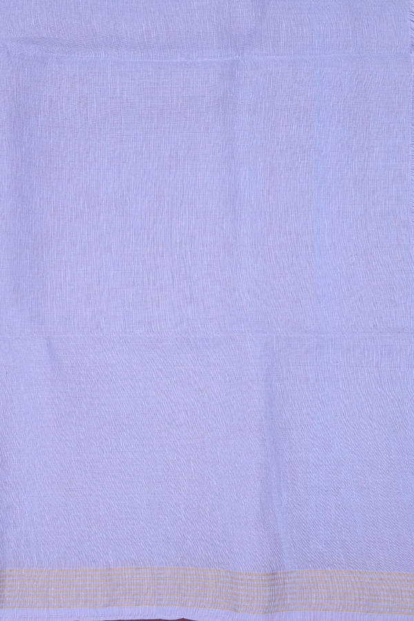 Linen Saree In Dusty Blue With Floral Buttas
