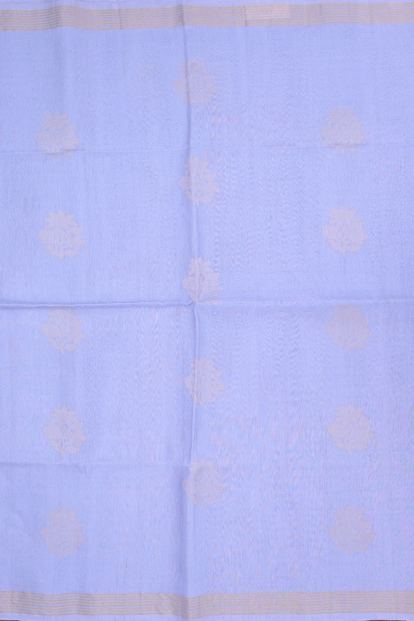 Linen Saree In Dusty Blue With Floral Buttas