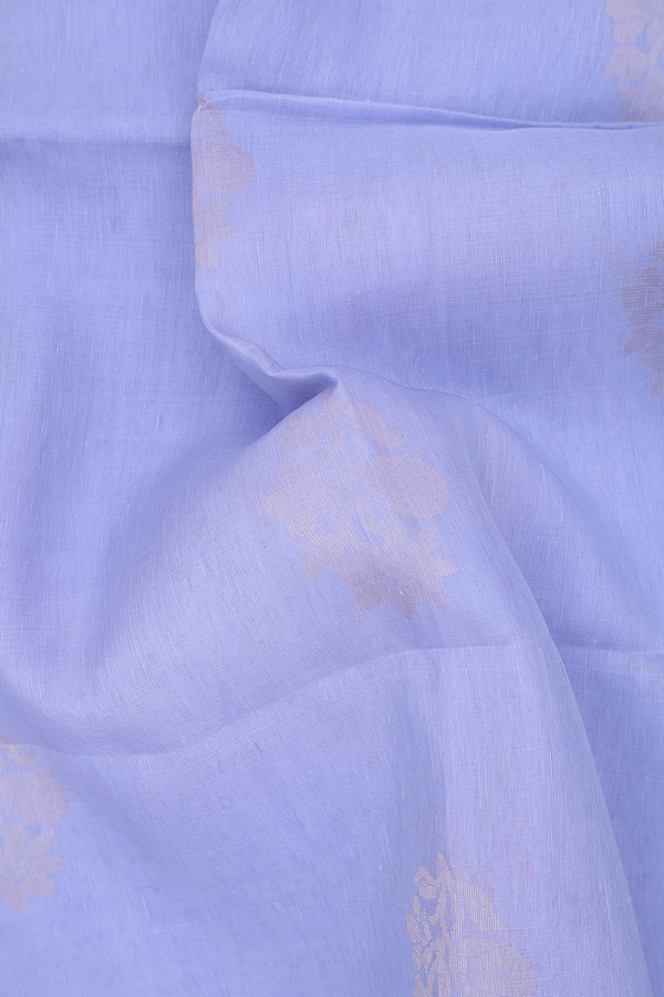 Linen Saree In Dusty Blue With Floral Buttas