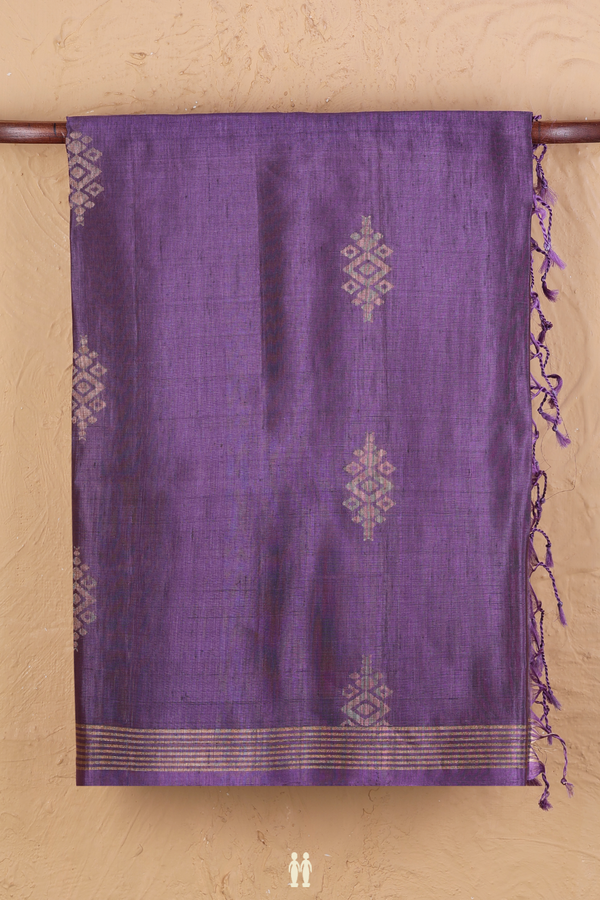 Linen Saree In Dusty Purple With Zari Buttas