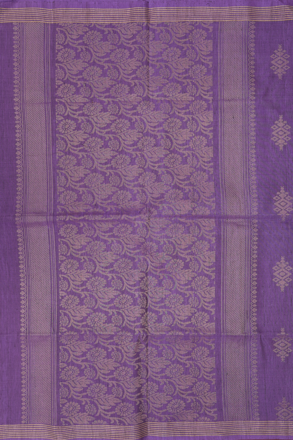 Linen Saree In Dusty Purple With Zari Buttas