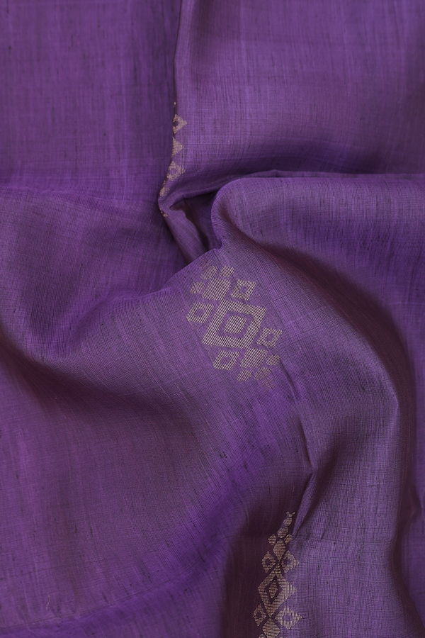 Linen Saree In Dusty Purple With Zari Buttas
