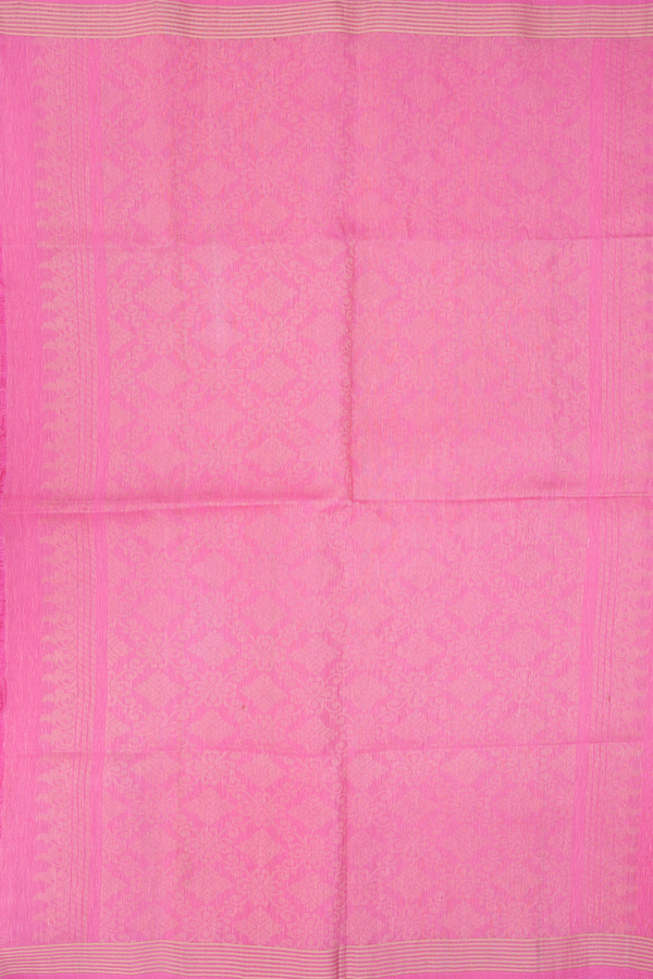 Linen Saree In Pink With Zari Buttas
