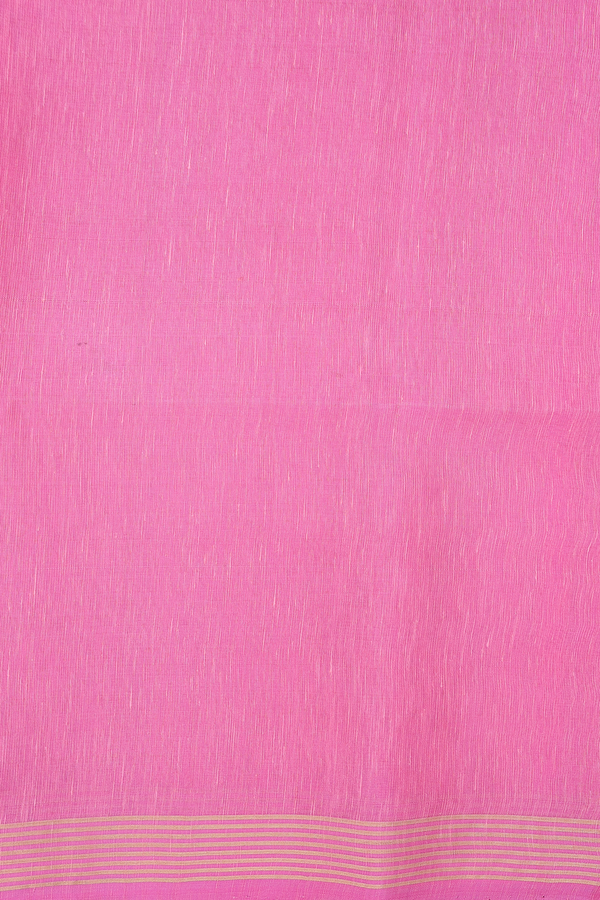 Linen Saree In Pink With Zari Buttas