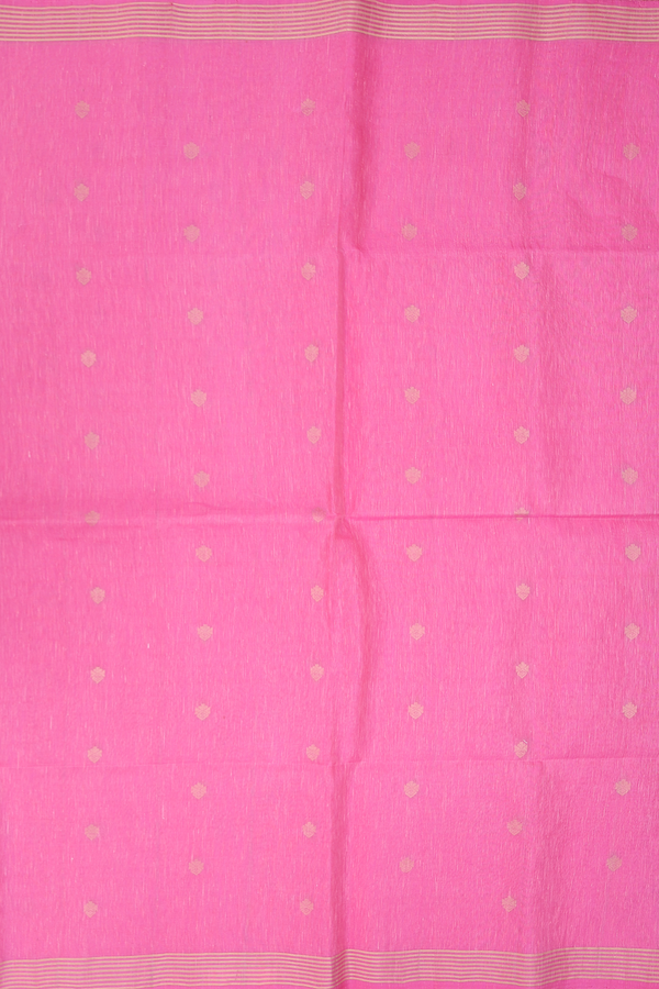 Linen Saree In Pink With Zari Buttas