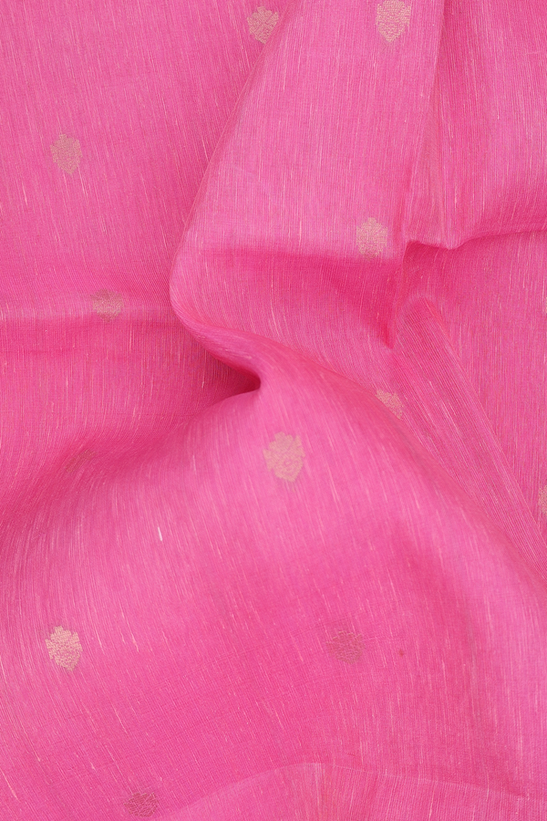 Linen Saree In Pink With Zari Buttas