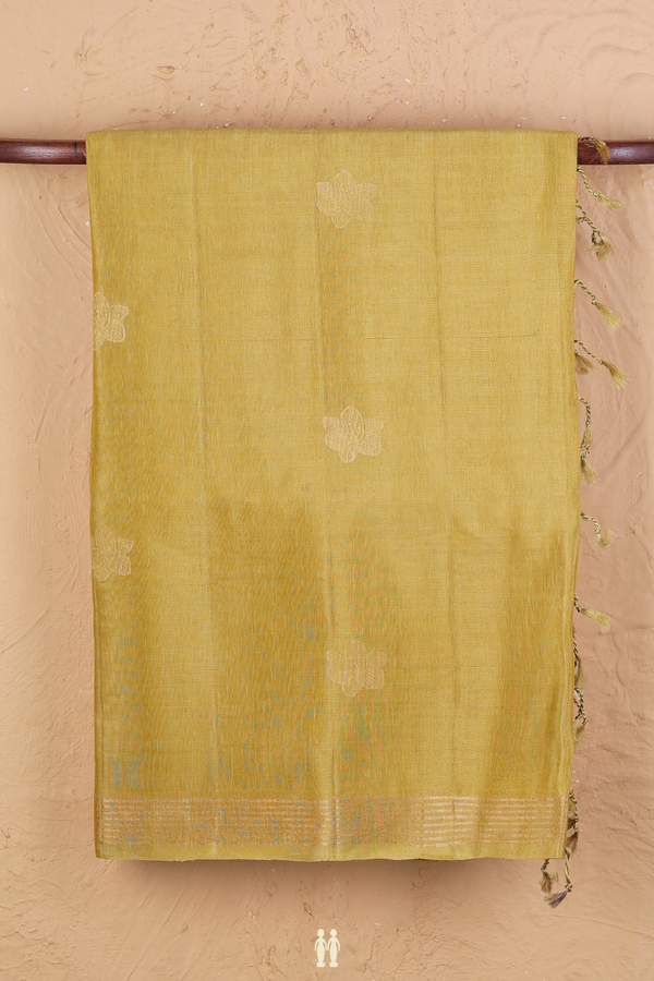 Linen Saree In Golden Yellow With Floral Buttas