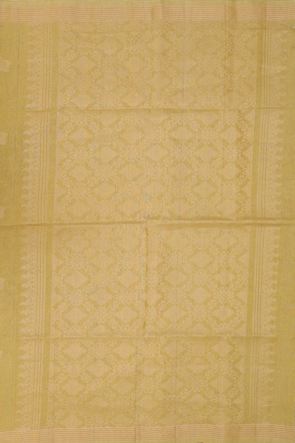 Linen Saree In Golden Yellow With Floral Buttas