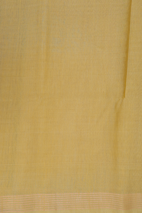 Linen Saree In Golden Yellow With Floral Buttas