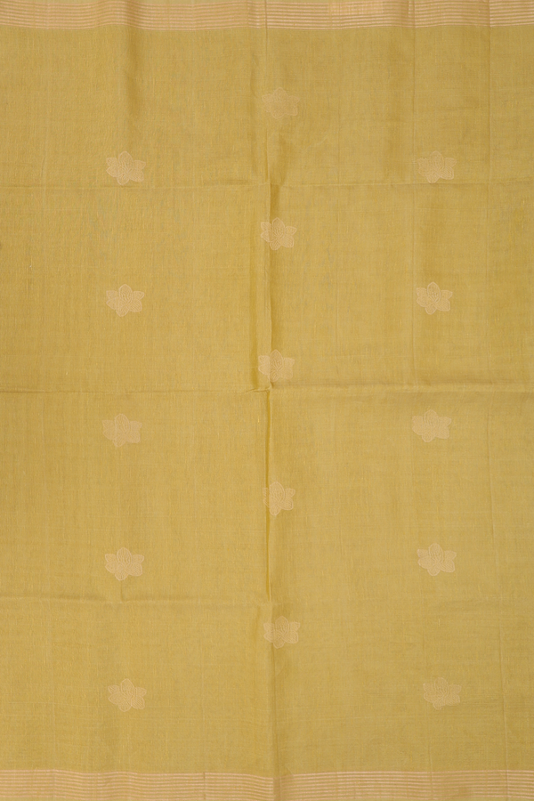 Linen Saree In Golden Yellow With Floral Buttas