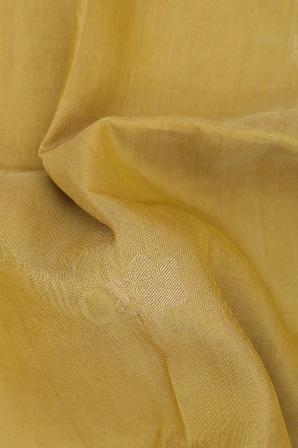 Linen Saree In Golden Yellow With Floral Buttas