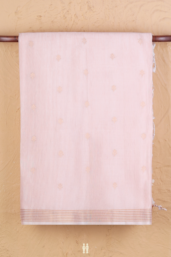 Linen Saree In Light Pink With Zari Buttas