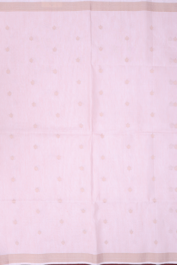 Linen Saree In Light Pink With Zari Buttas
