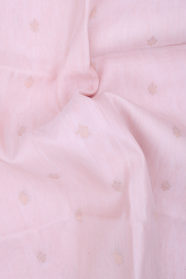 Linen Saree In Light Pink With Zari Buttas