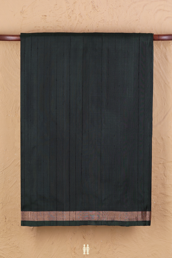 Soft Silk Saree In Dark Green With Self Stripes Design