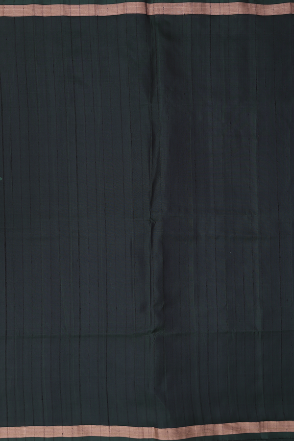 Soft Silk Saree In Dark Green With Self Stripes Design