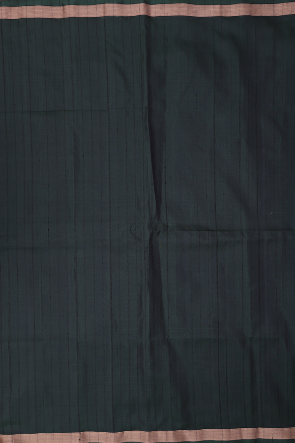 Soft Silk Saree In Dark Green With Self Stripes Design