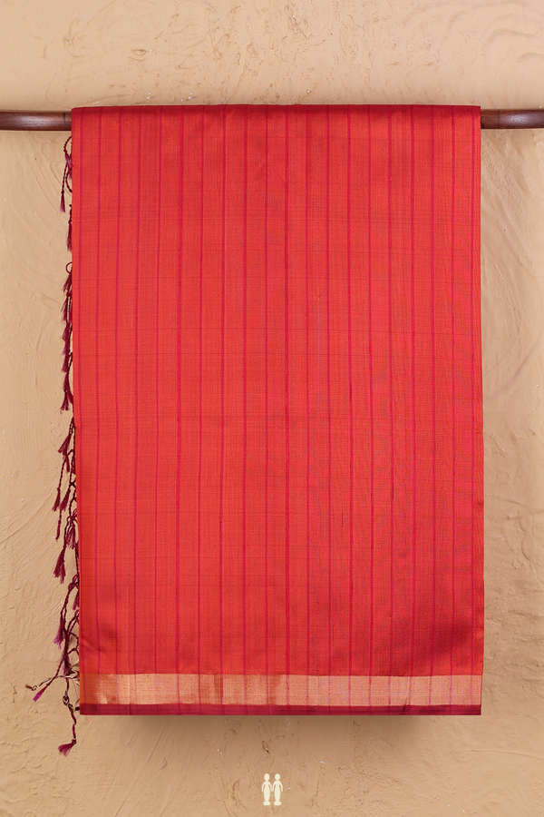 Soft Silk Saree In Spiced Orange With Stripes Design