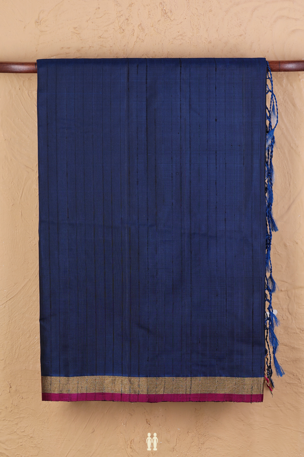 Soft Silk Saree In Prussian Blue With Self Stripes Design