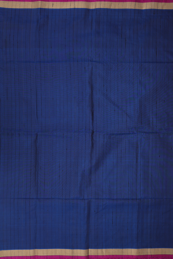 Soft Silk Saree In Prussian Blue With Self Stripes Design