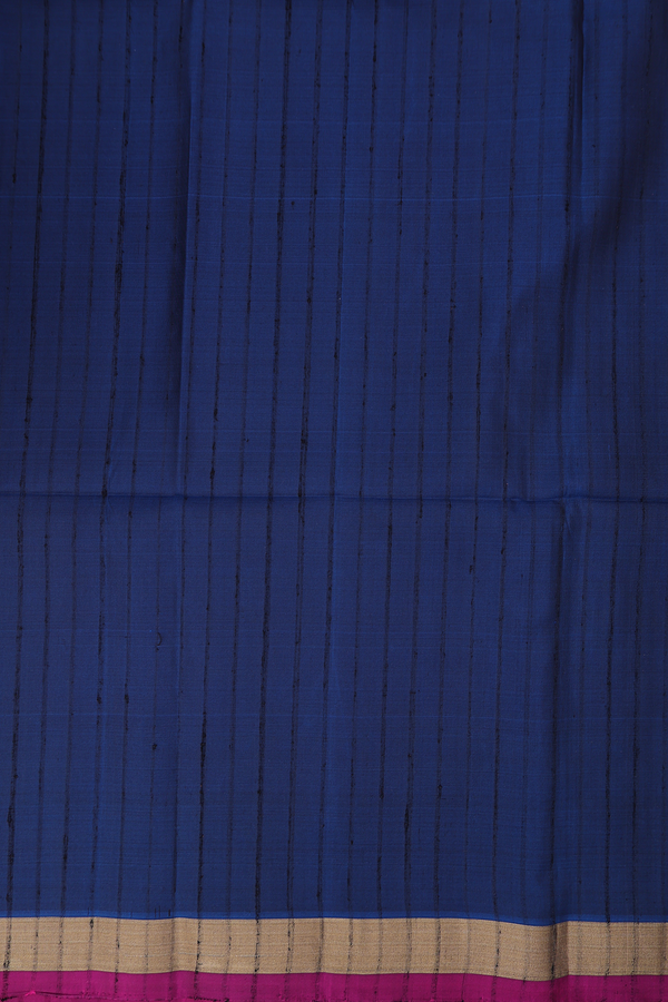 Soft Silk Saree In Prussian Blue With Self Stripes Design