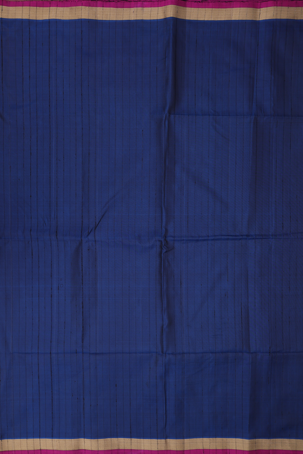 Soft Silk Saree In Prussian Blue With Self Stripes Design