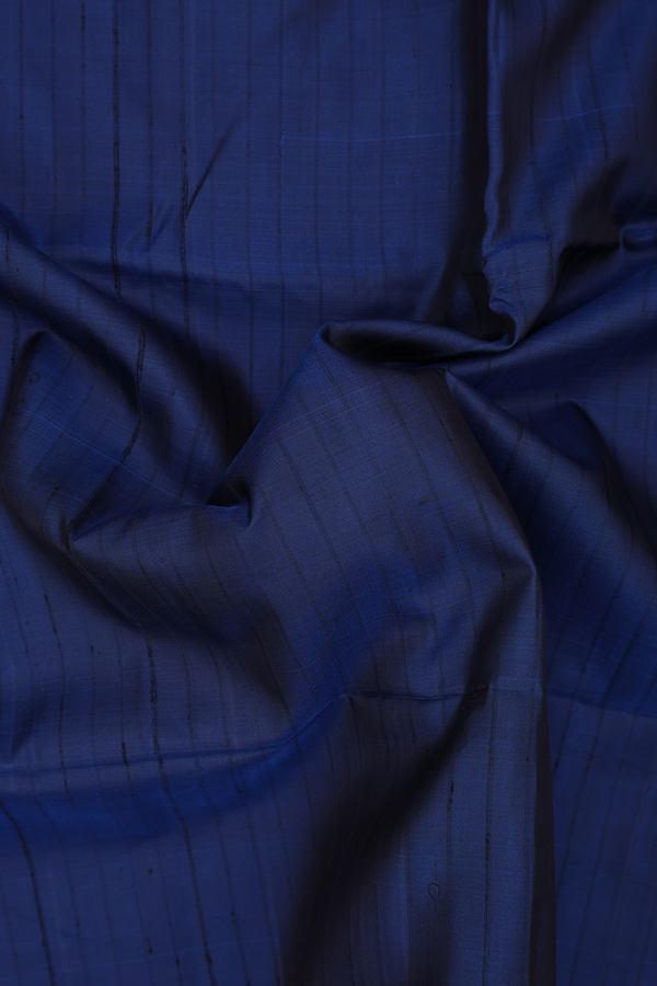 Soft Silk Saree In Prussian Blue With Self Stripes Design