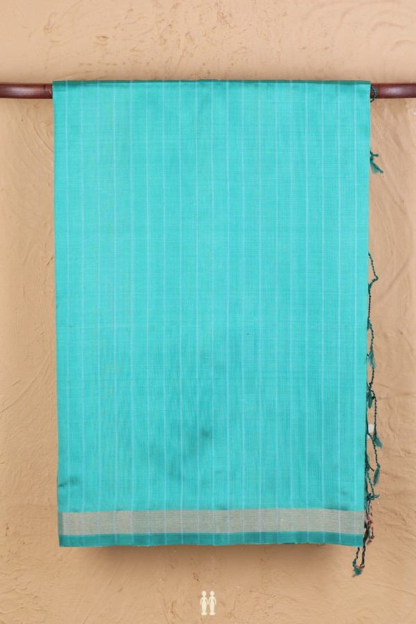 Soft Silk Saree In Mint Blue With Self Stripes Design