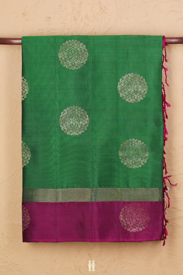 Soft Silk Saree In Emerald Green With Floral Motifs