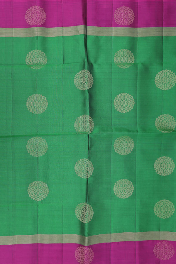Soft Silk Saree In Emerald Green With Floral Motifs