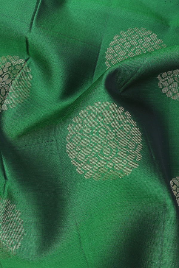 Soft Silk Saree In Emerald Green With Floral Motifs