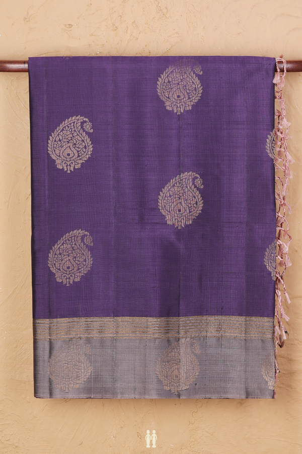 Soft Silk Saree In Dusty Purple With Paisley Motifs