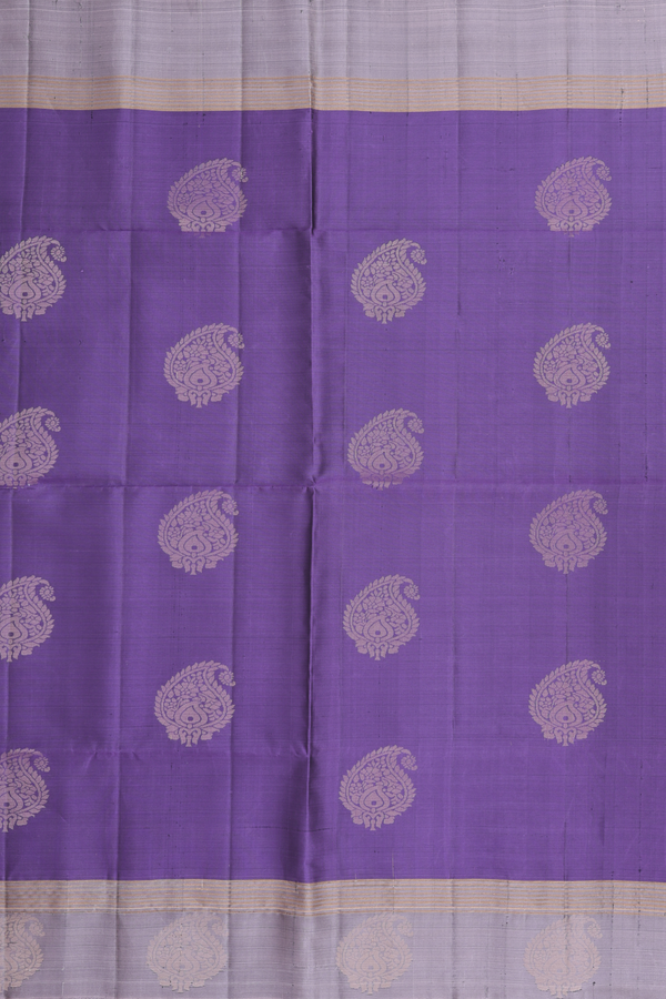 Soft Silk Saree In Dusty Purple With Paisley Motifs