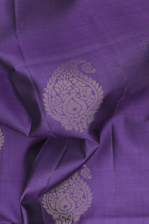 Soft Silk Saree In Dusty Purple With Paisley Motifs