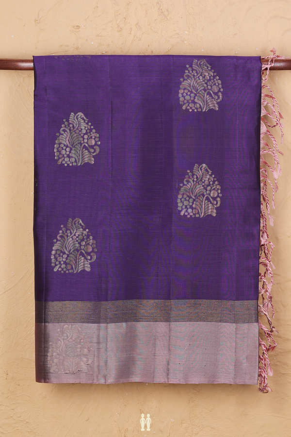 Soft Silk Saree In Blue With Zari Motifs