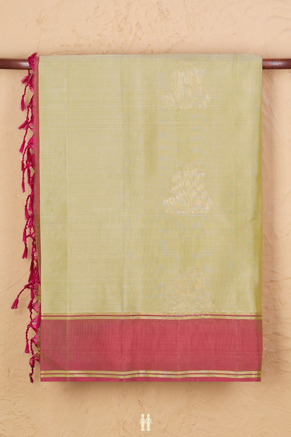 Soft Silk Saree In Pastel Khaki With Zari Motifs