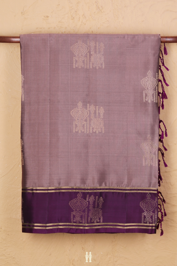 Soft Silk Saree In Dusty Brown With Zari Motifs
