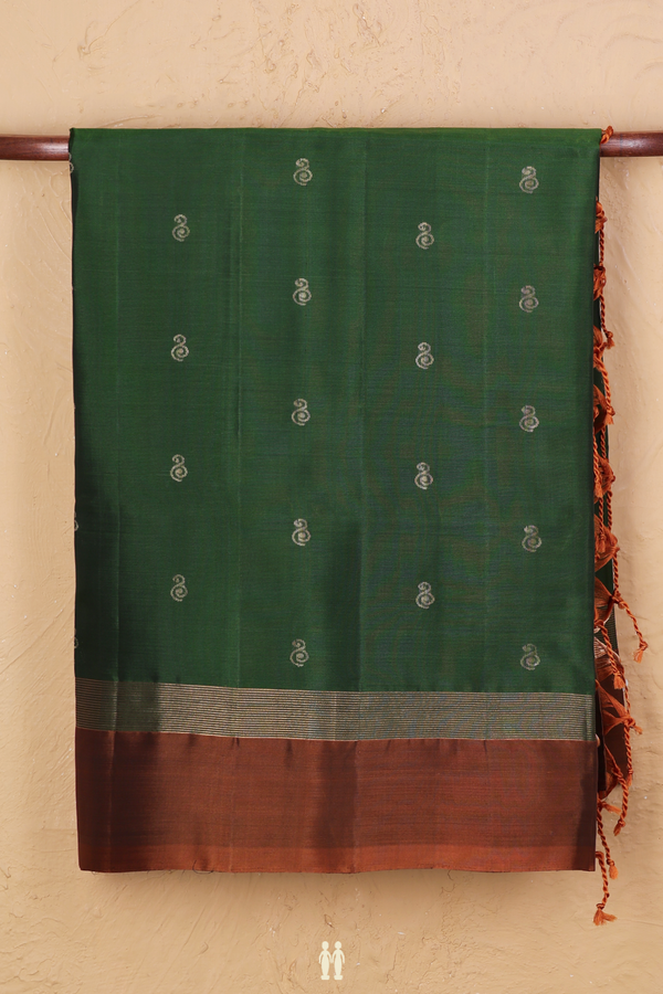 Soft Silk Saree In Forest Green With Zari Buttas