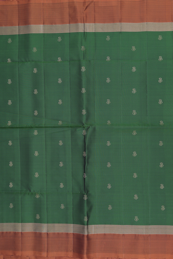 Soft Silk Saree In Forest Green With Zari Buttas