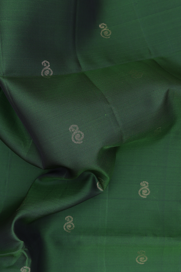 Soft Silk Saree In Forest Green With Zari Buttas