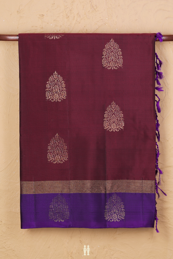 Soft Silk Saree In Maroon With Zari Motifs