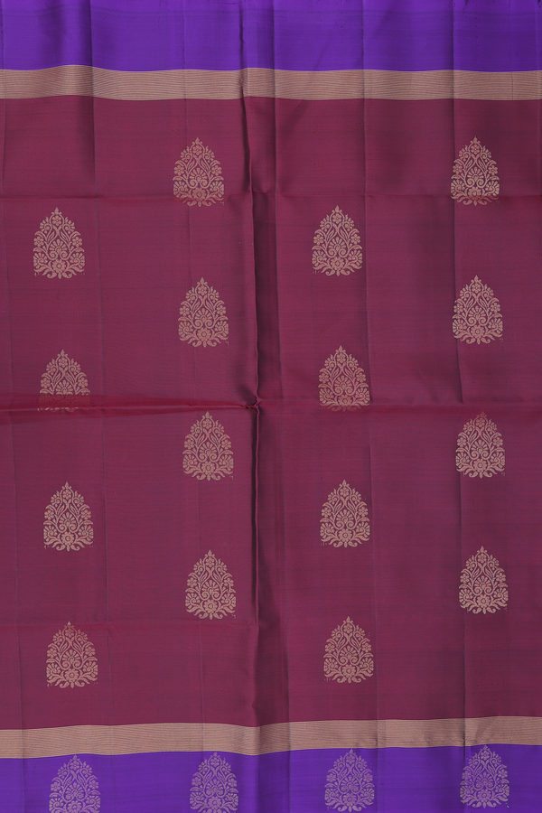 Soft Silk Saree In Maroon With Zari Motifs