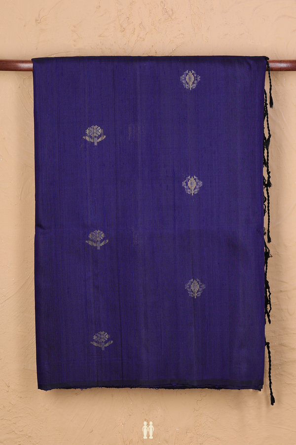 Raw Silk Saree In Royal Blue With Floral Buttas