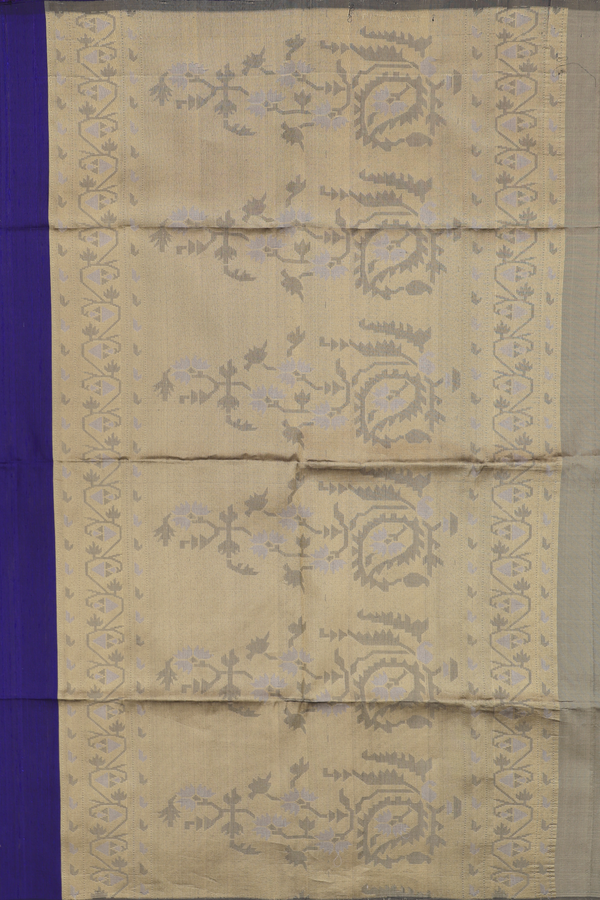 Raw Silk Saree In Royal Blue With Floral Buttas
