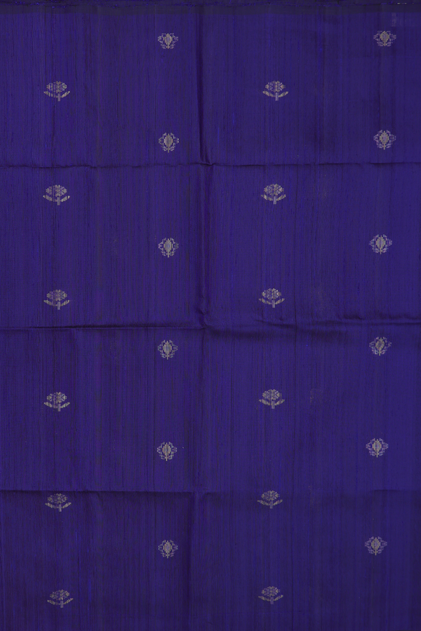 Raw Silk Saree In Royal Blue With Floral Buttas