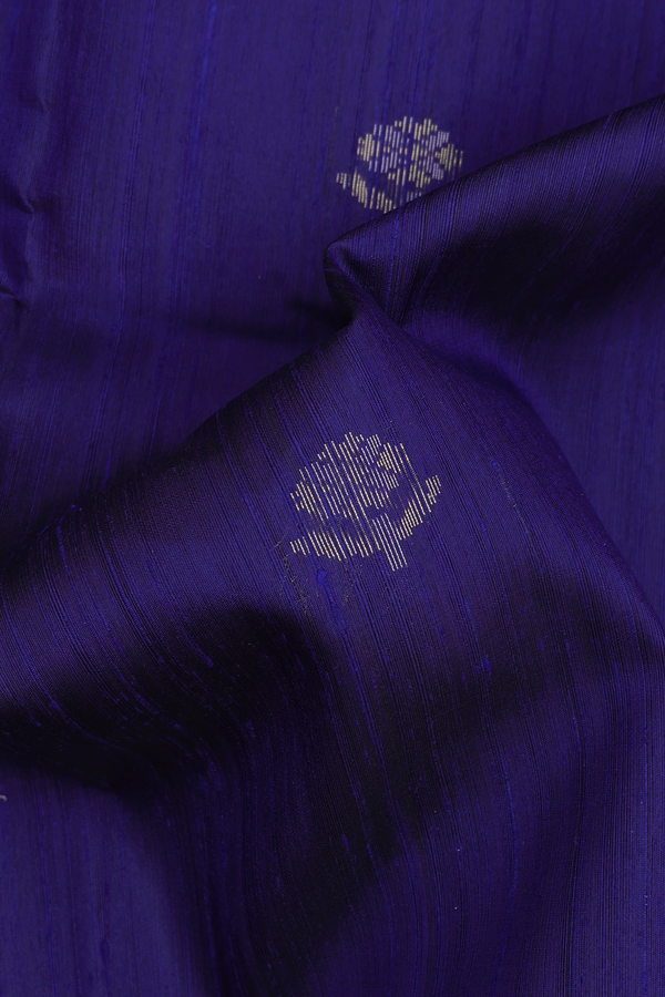 Raw Silk Saree In Royal Blue With Floral Buttas
